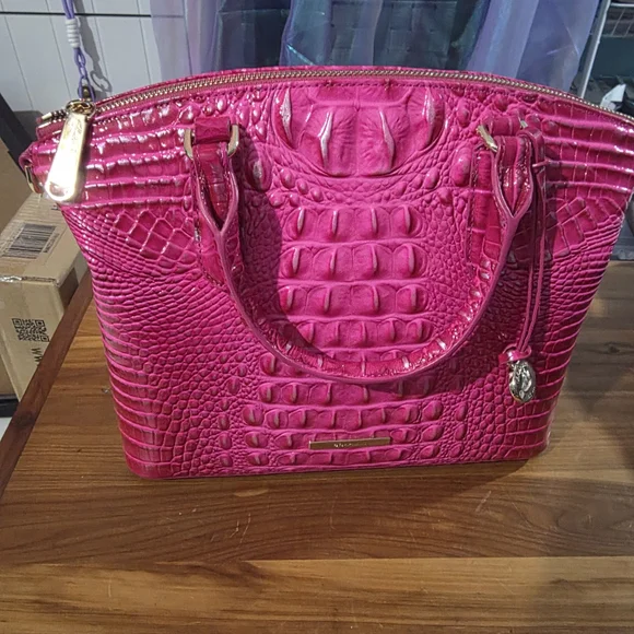 Brahmin Fuchsia Crocodile-Embossed Satchel - Picture 4 of 7